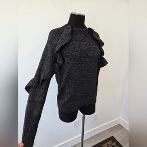 Time & Tru Black Glitter Sweater Ruffled Holiday Party Christmas Formal XS